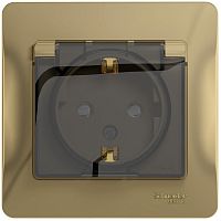 Розетка с заземлением с рамкой Systeme Electric Glossa 1-м. крышка шторки IP44 титан картинка